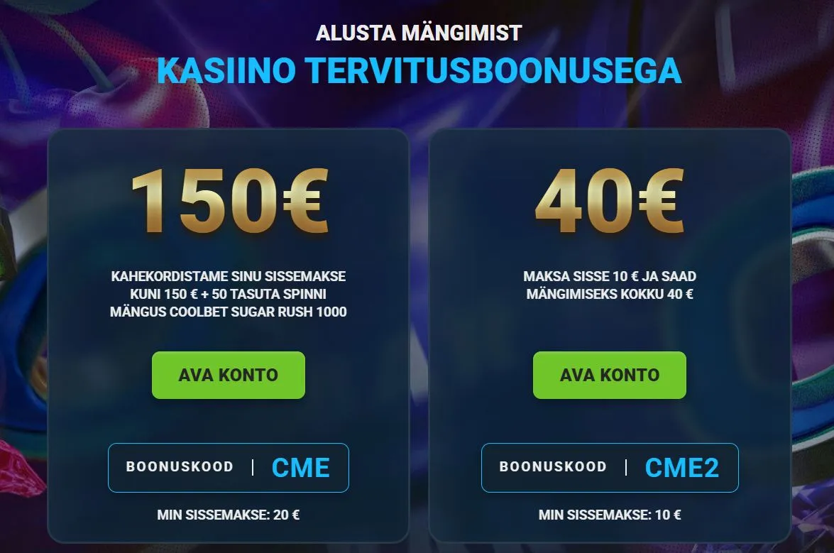 eesti internetikasiinod Tervitusboonus